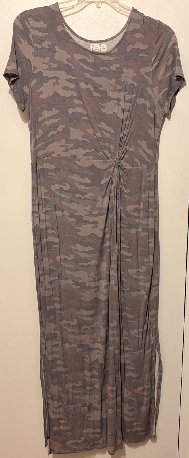 maurices 24/7 Women’s L Purple Camouflage Maxi Dress Short Sleeve Round Neck