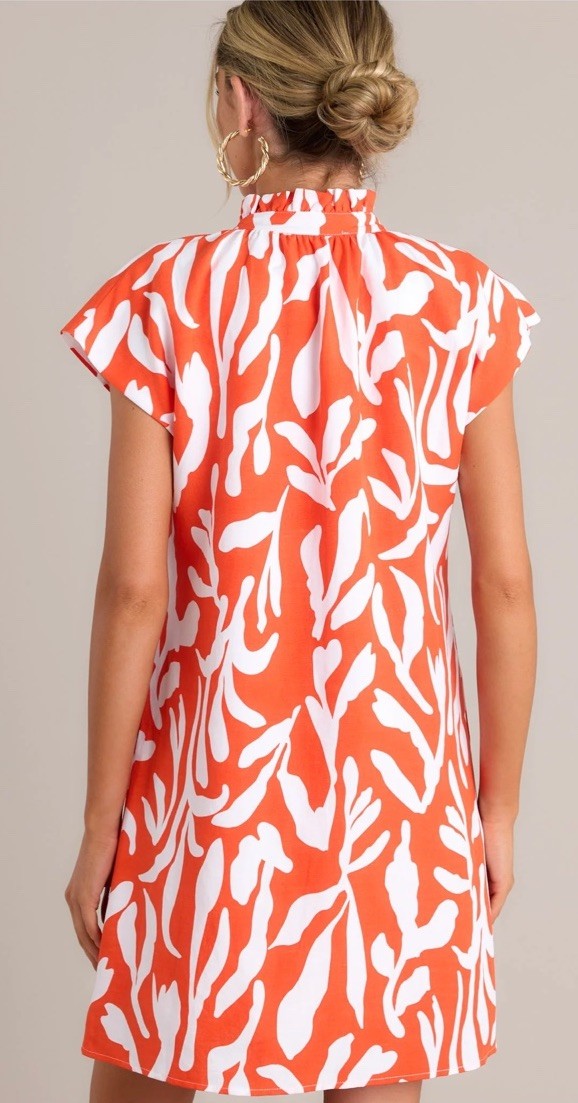 THML LIFE’S COMPASS RED ORANGE ABSTRACT FLORAL BUTTON FRONT MINI DRESS SZ L