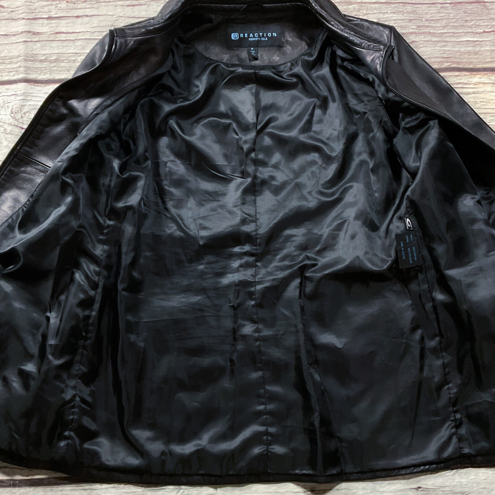 Kenneth Cole Reaction Womens Jacket size M Medium Black Leather Zip Front Lined