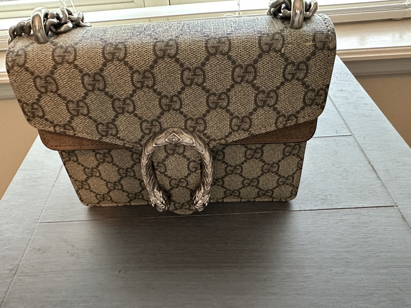 Gucci GG Supreme Monogram Mini Dionysus Shoulder Bag Taupe Canvas
