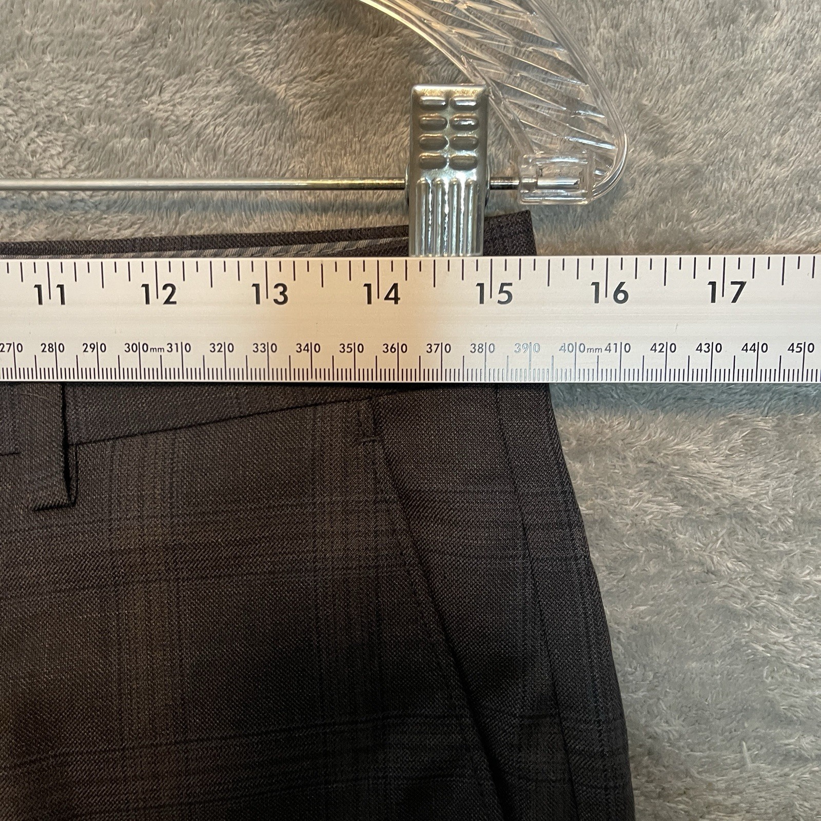 Michael Kors Mens Malone Classic Fit Plaid Wool Stretch Suit Pant Charcoal Brown