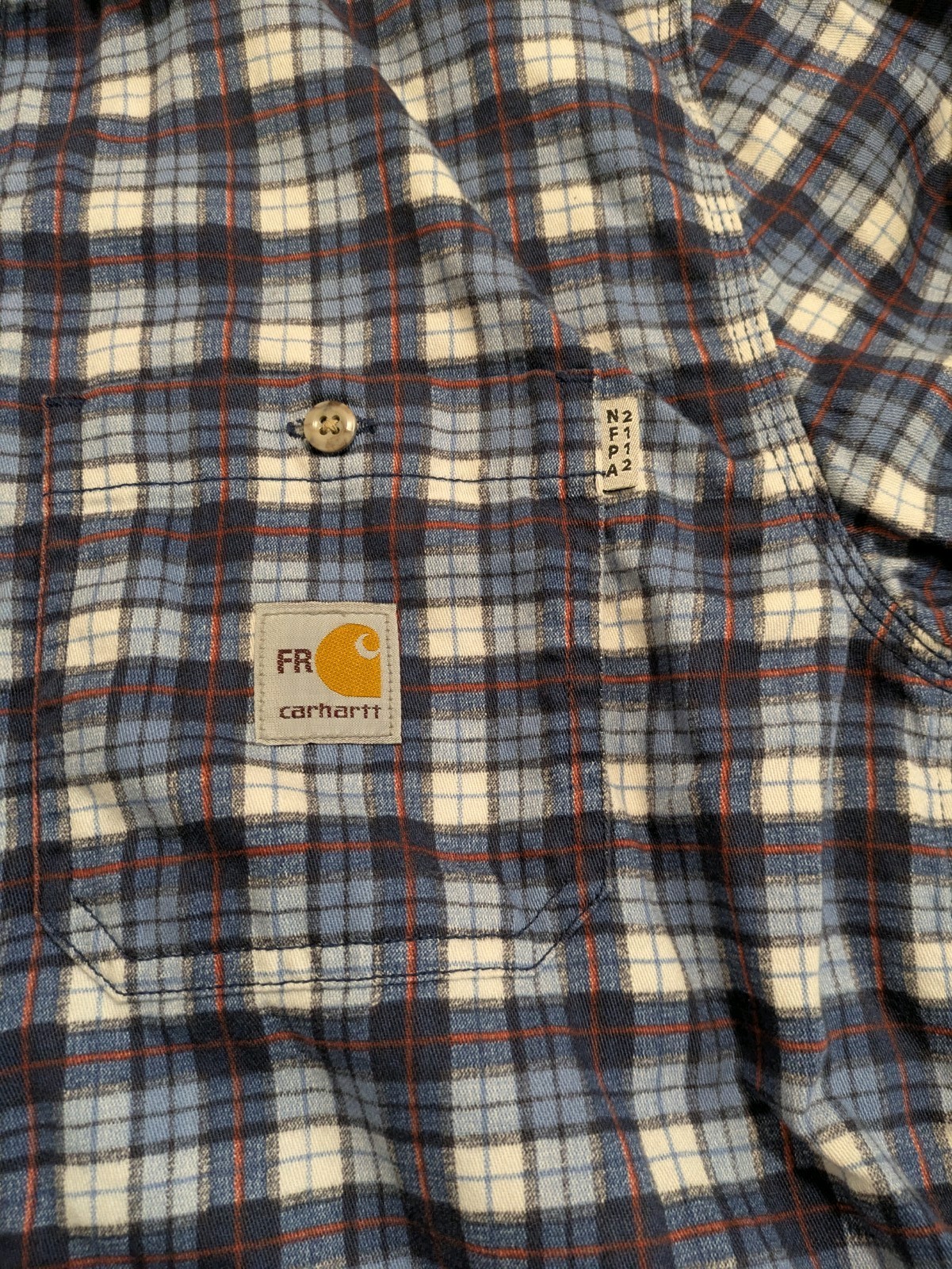 Carhartt FR Shirt Men’s Small Blue Plaid Long Sleeve Button Up Flame Resistant