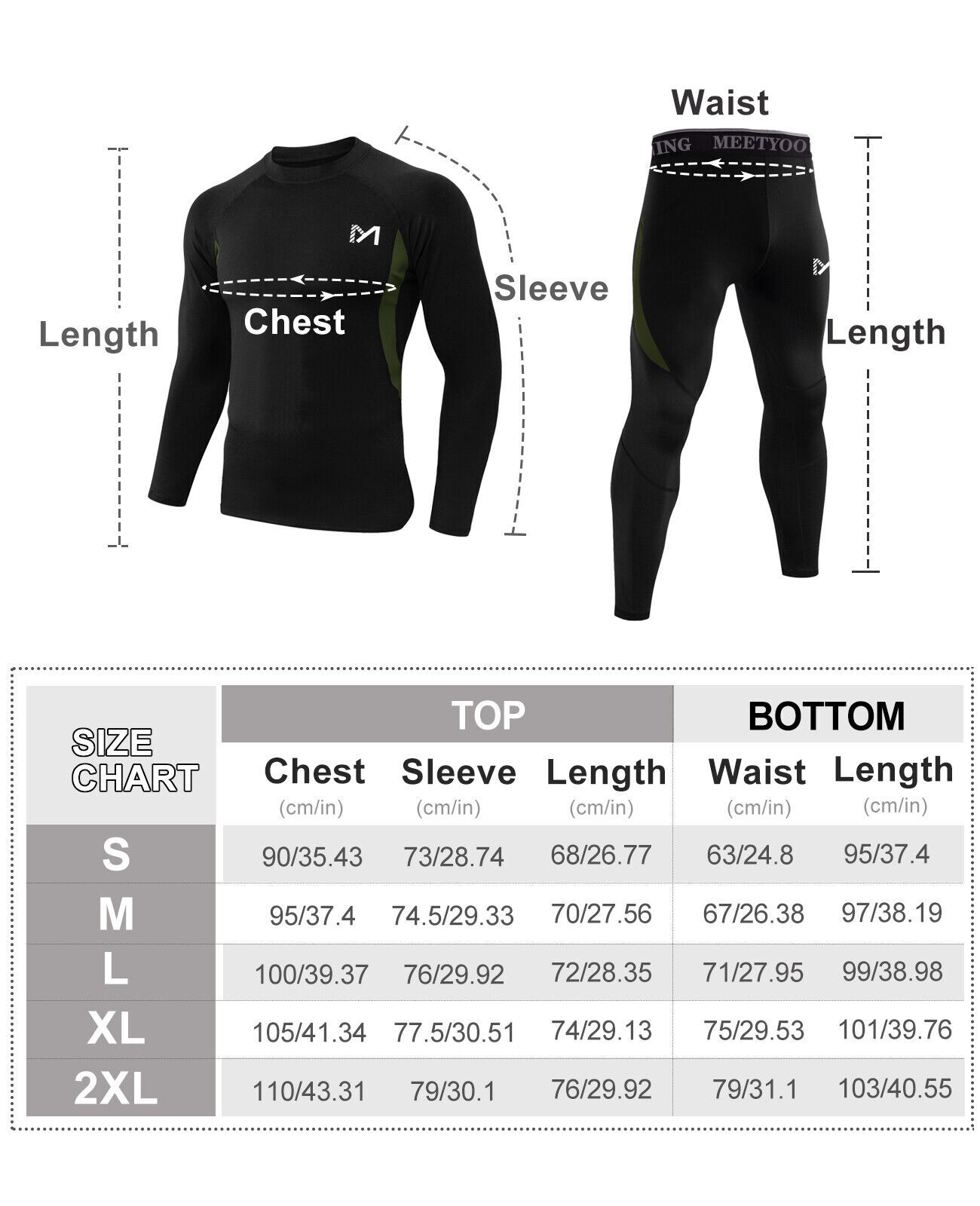 Mens Sport Thermal Underwear Set Long Sleeve Thermals T Shirt + Long Johns
