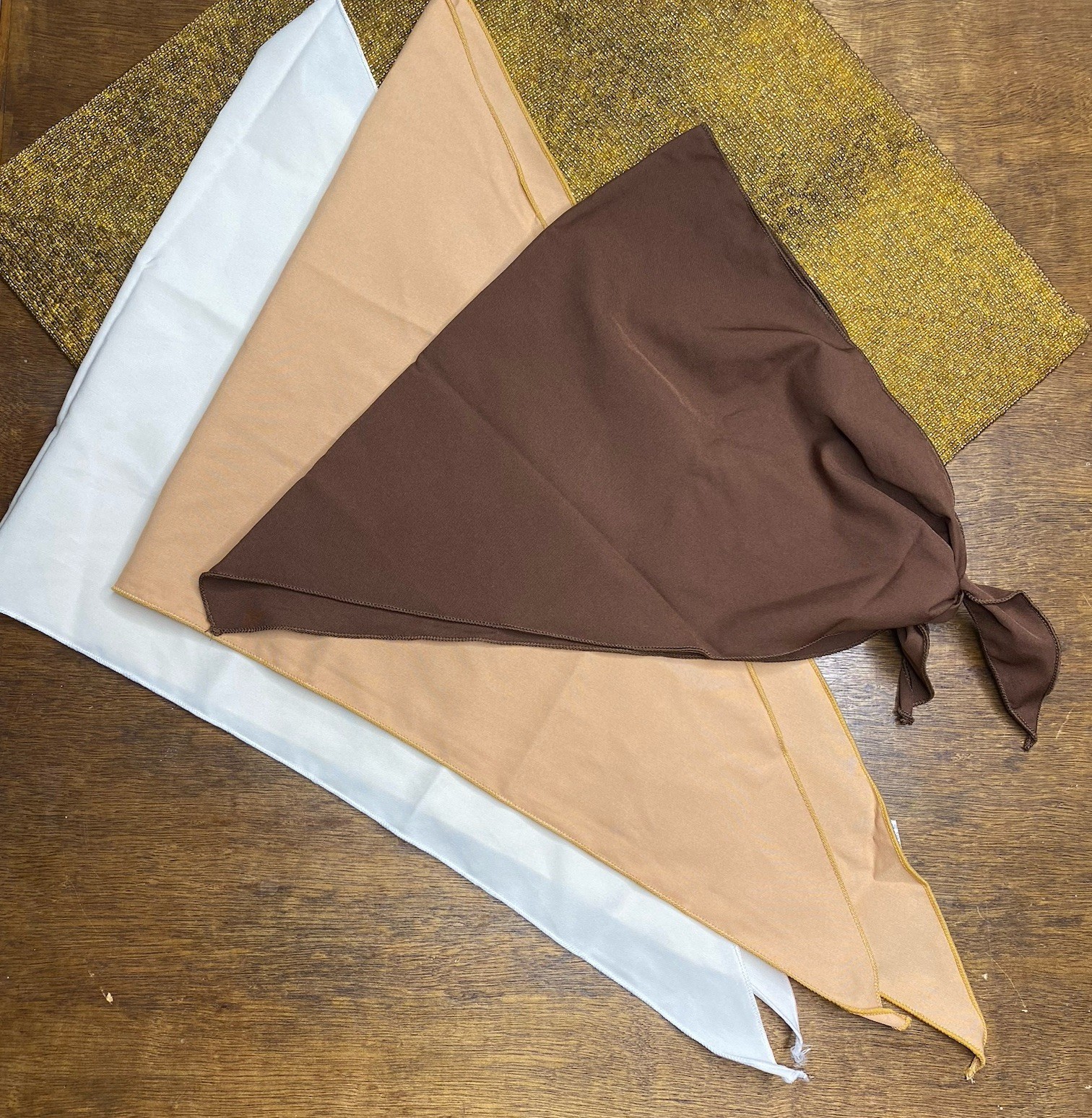 Womens Head Scarf Bandanna Triangle Set Of 3 Beige Brown Cream Neutral Tone