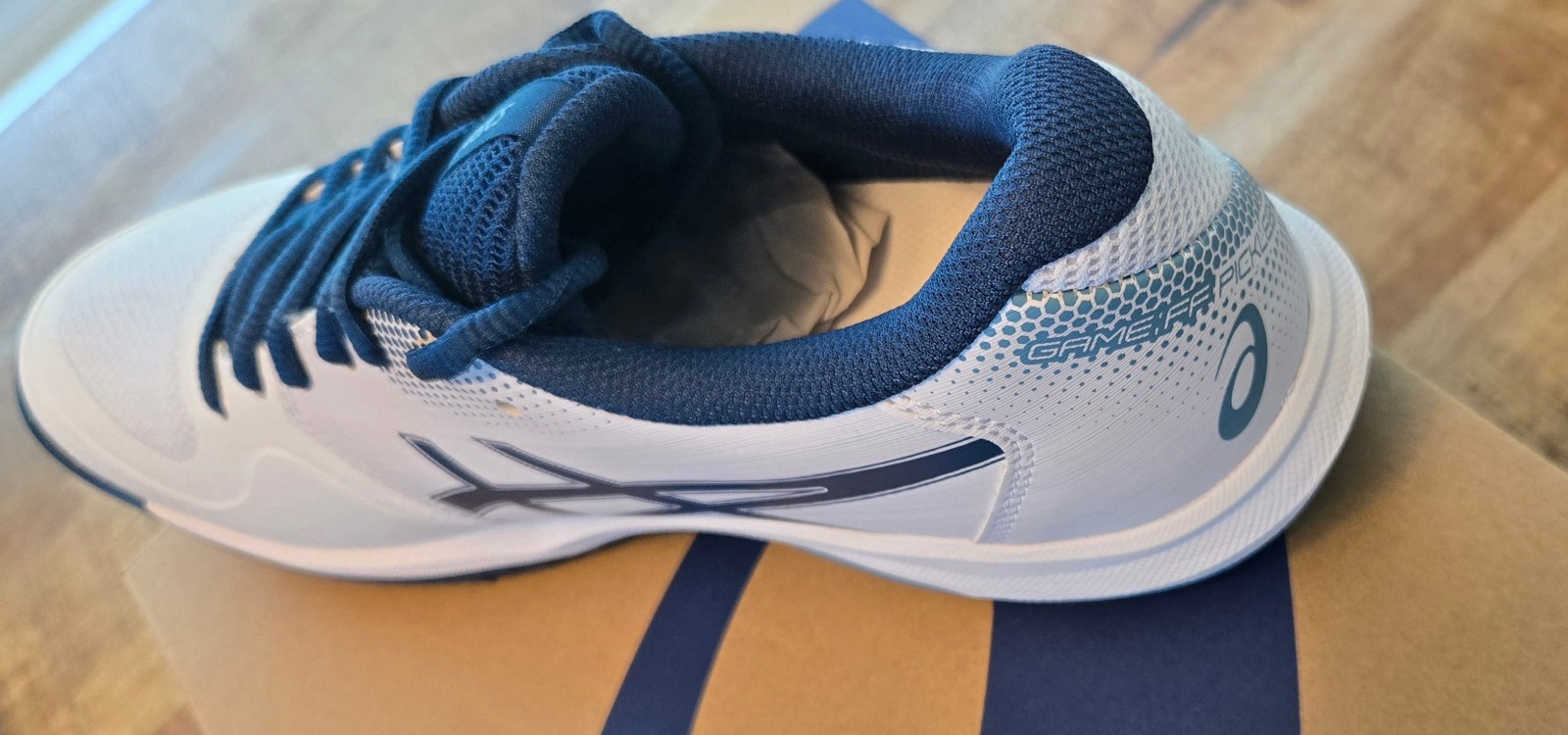 ASICS Game FF Pickleball Men’s Size 9 White/Twilight Blue 1041A488-101, DS USA