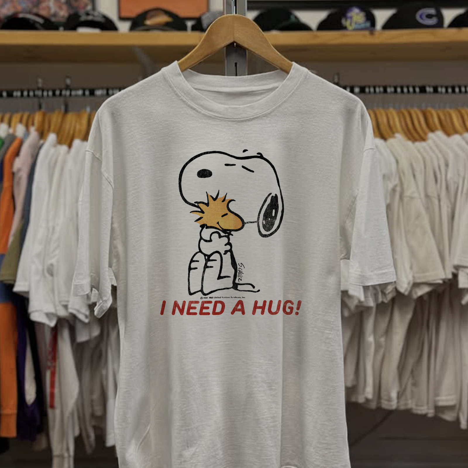 Rare Peanuts I Need A Hug Washed T-Shirt White L