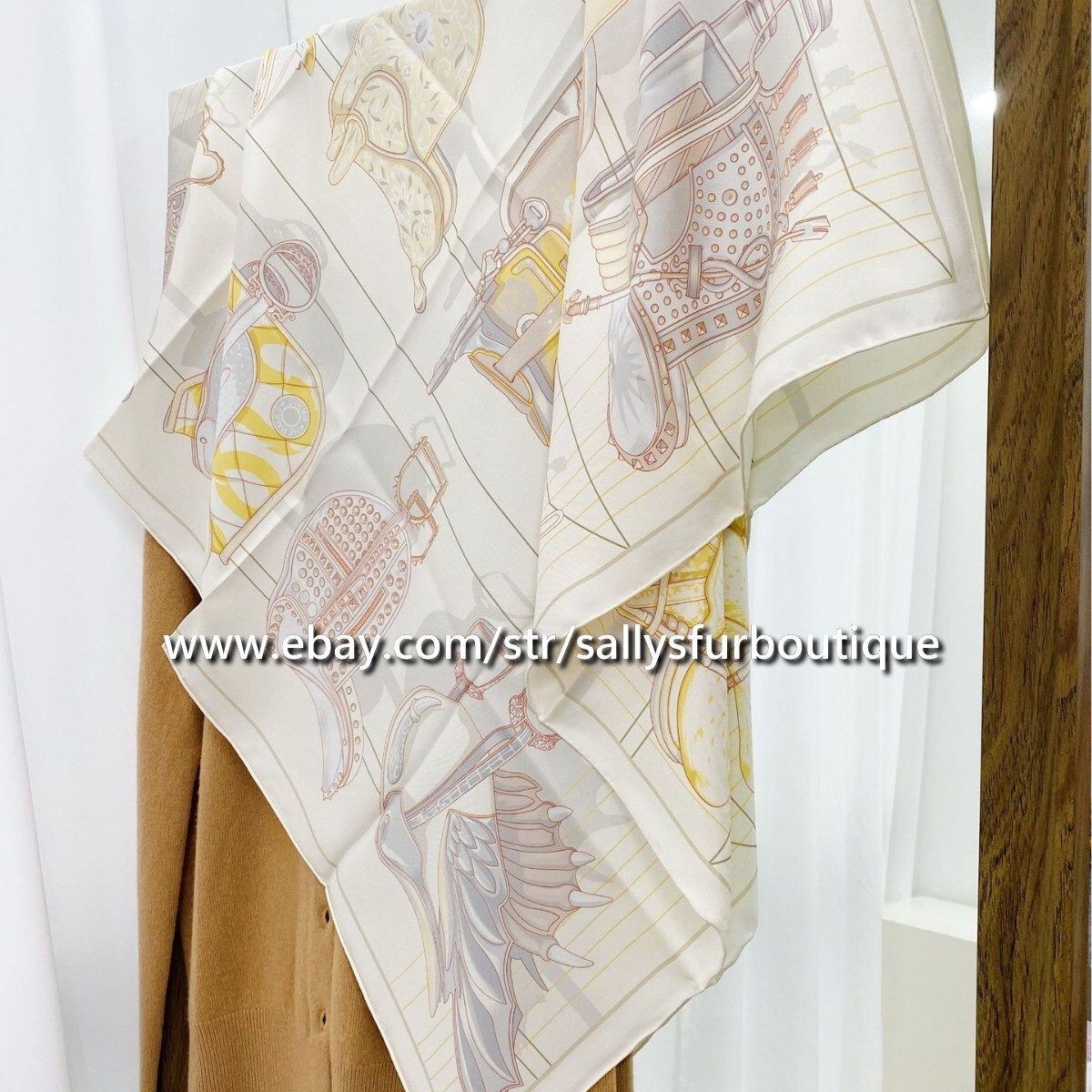 Sallys Boutique 14~18 Momme Twill Silk Wrap Scarf Saddle Print Square Shawl 35″