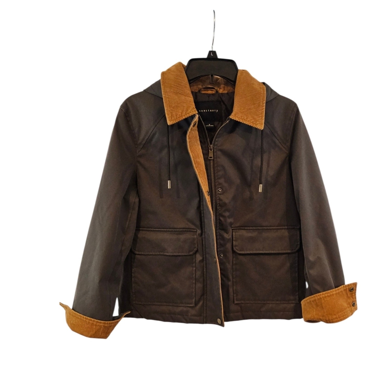 Sanctuary Women’s S Weather Resistant Jacket Corduroy Trim Utility Style Hooded