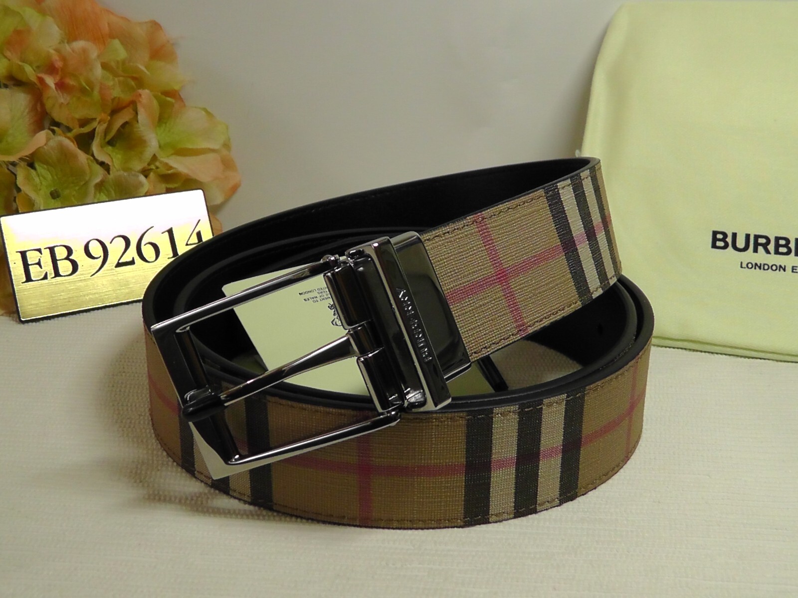 BURBERRY Archive Beige / Black Vintage Check E-Canvas Reversible Belt Size 105cm
