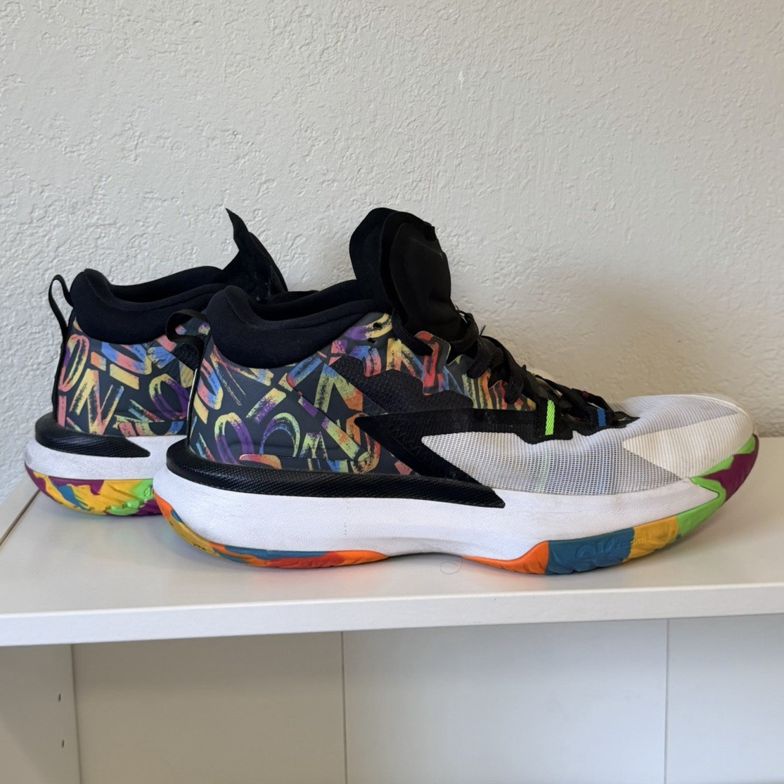 Jordan 3130 “Rainbow” sneakers with multicolored abstract graphic, size US 12
