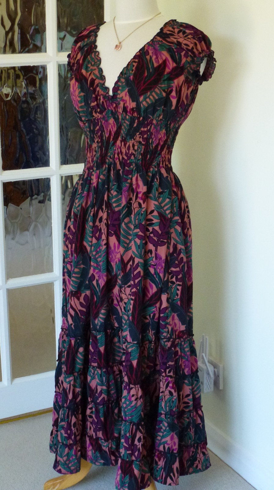 Joe Browns Size 14 Long Mid Axi Tiered Fit and Flare Dress Pink Green Floral
