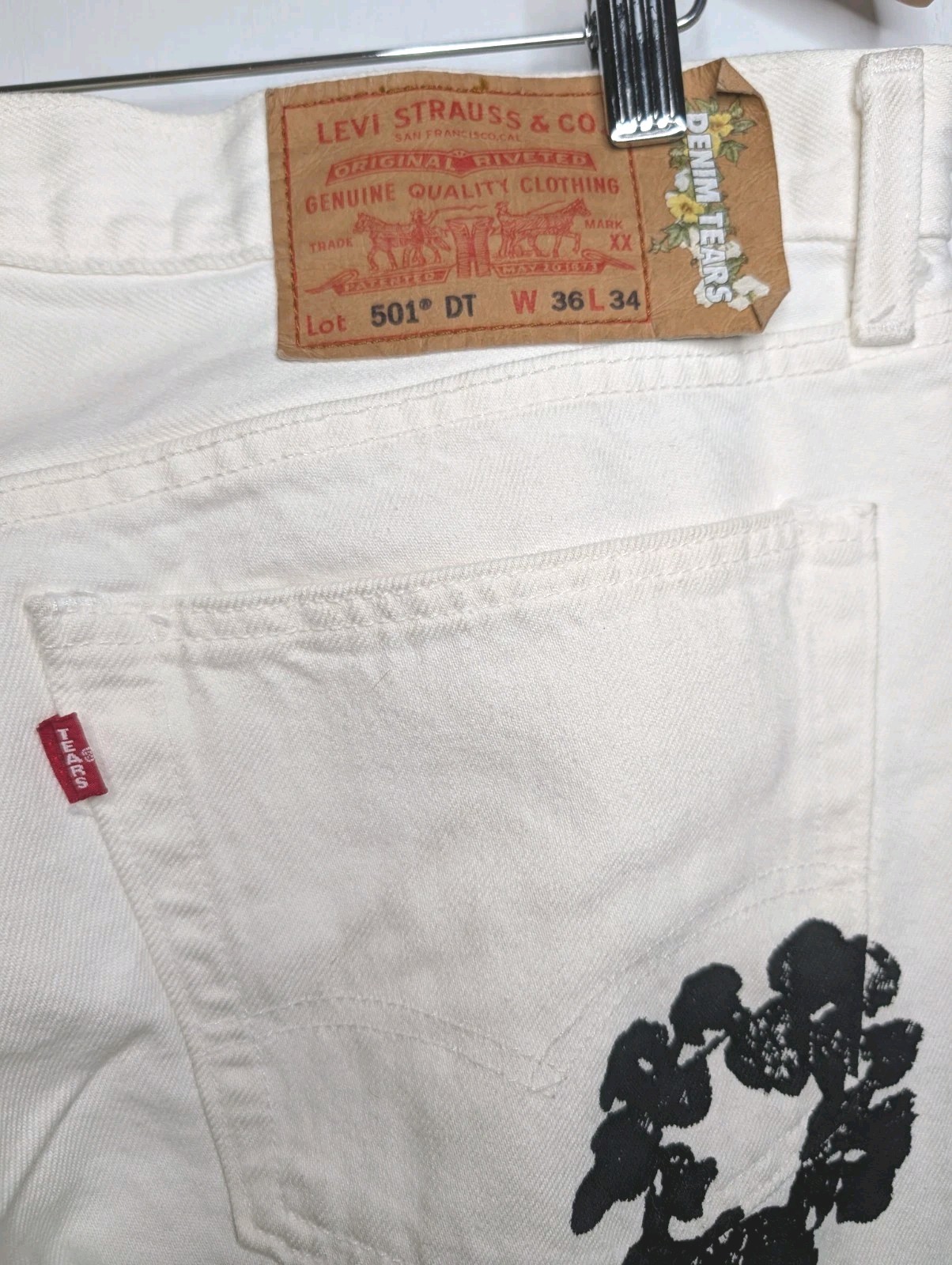 Levi’s Jeans X Denim Tears Floral Embroidered White Straight Men Size 36