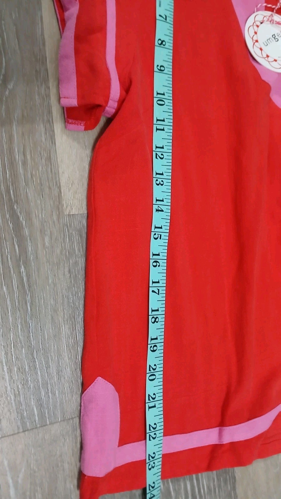 UMGEE Red & Pink V-Neck Dolman Short Sleeve Contrast Trim Blouse Linen Top Med