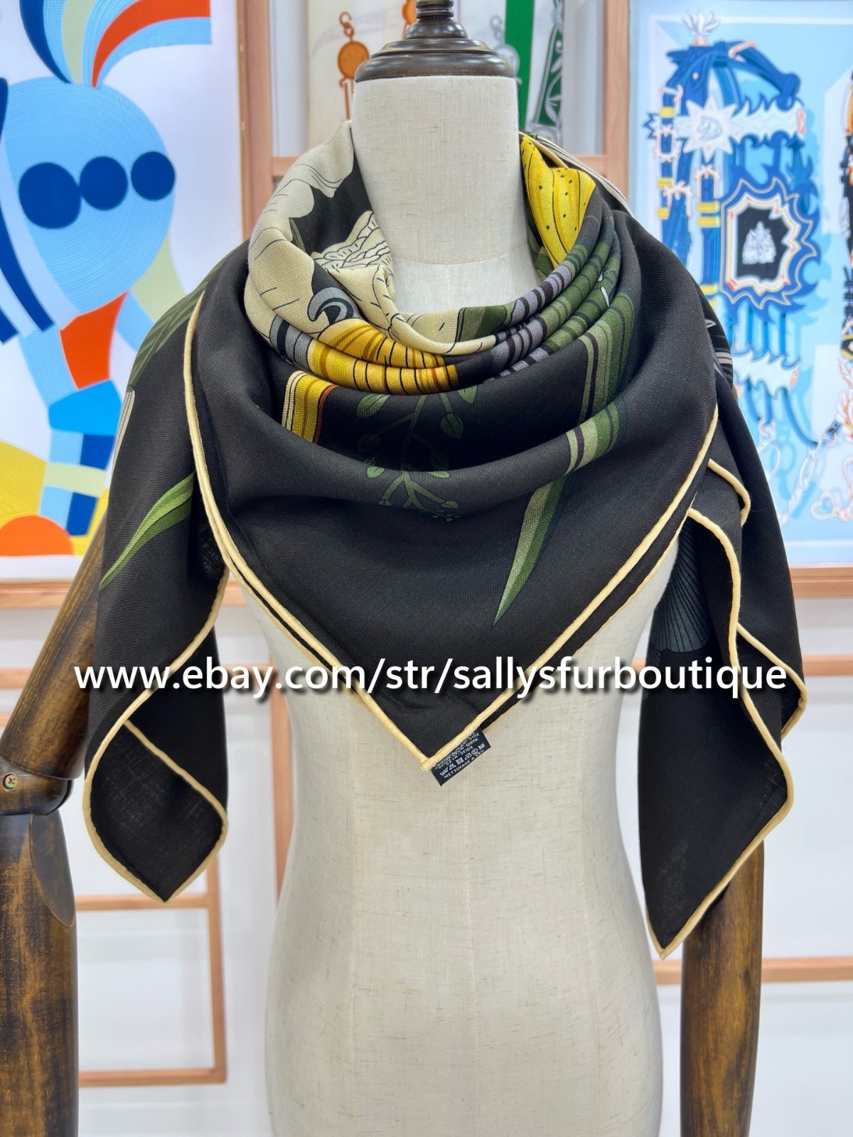 Sallys 70% Cashmere & 30% Silk Stole Flowers Print Double Face Scarf Shawl 53″