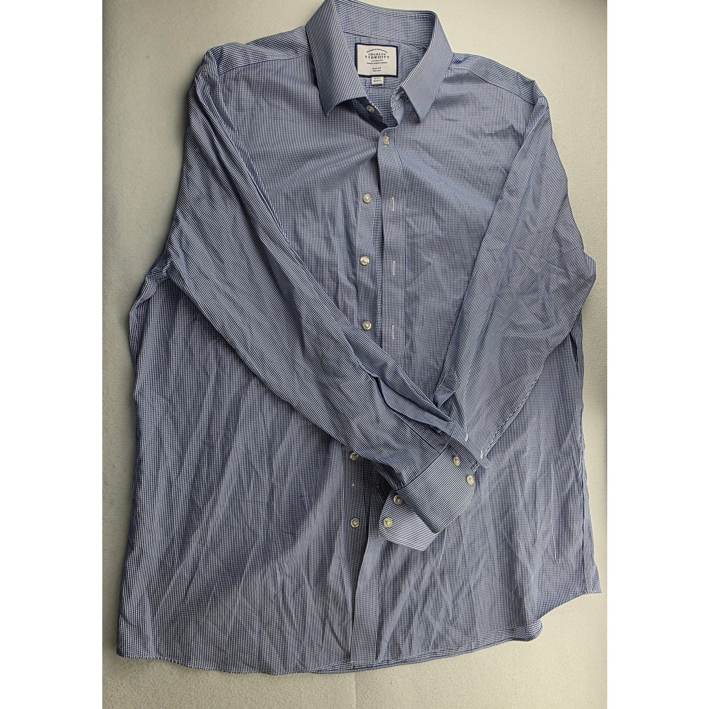 Charles Tyrwhitt Blue White Plaid Slim Fit Button Down Size 18 35in