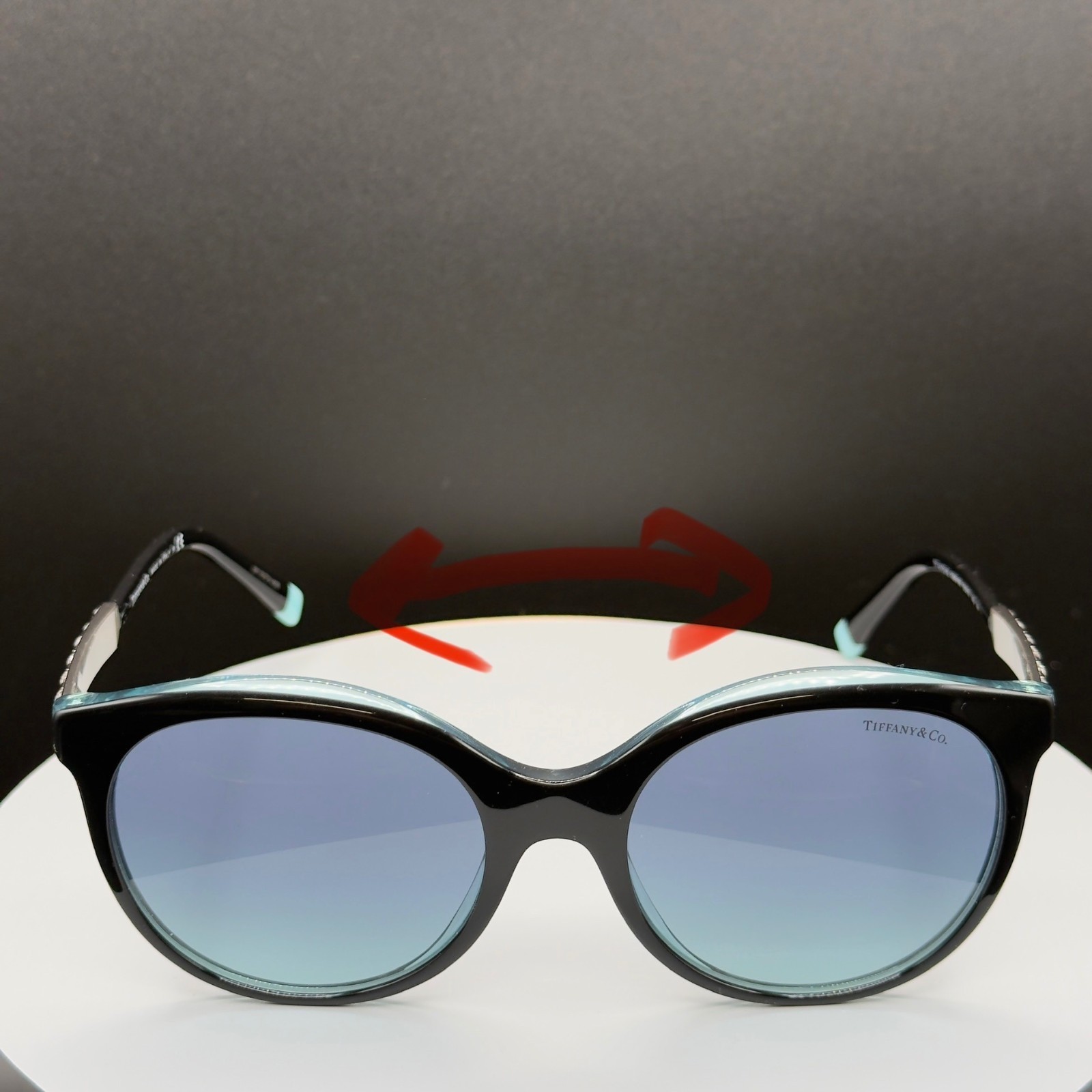 Tiffany & Co TF 4175B 8285/9S Black Cat Eye Sunglasses Blue Lens 55 19 140 READ