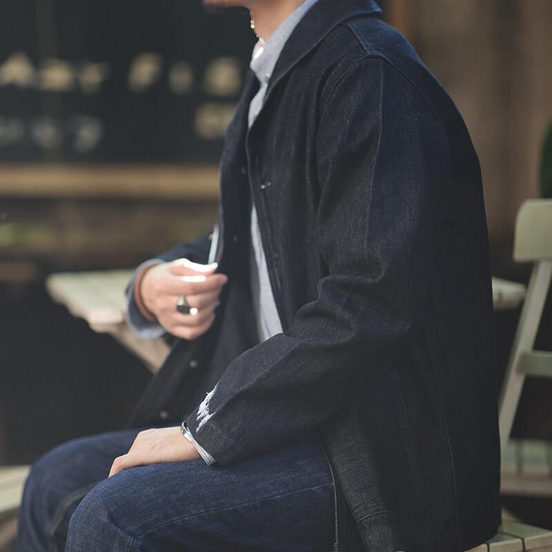 American Denim Dungaree Retro Men’s Jacket Coat Amikaki Casual Coat Blue Cotton