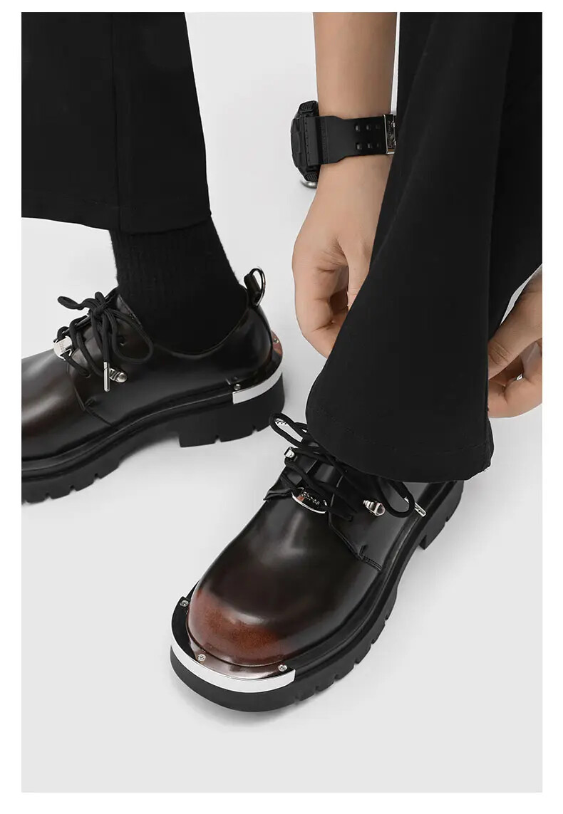 Mens Metal Round Toe Casual Lace Up Dress Formal Business Platform Fashion Shoes