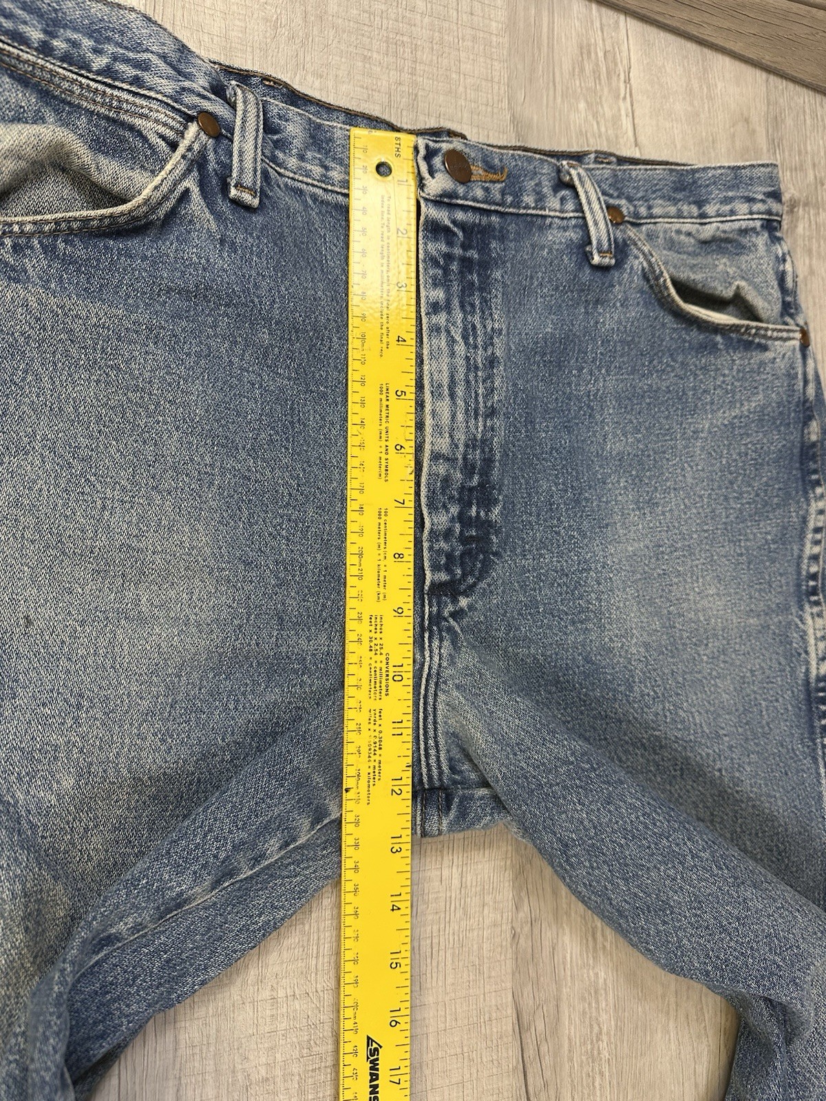 VTG Wrangler Jeans Faded Blue Western Denim US Fabric Men 36X30 (Actual 35X27.5)