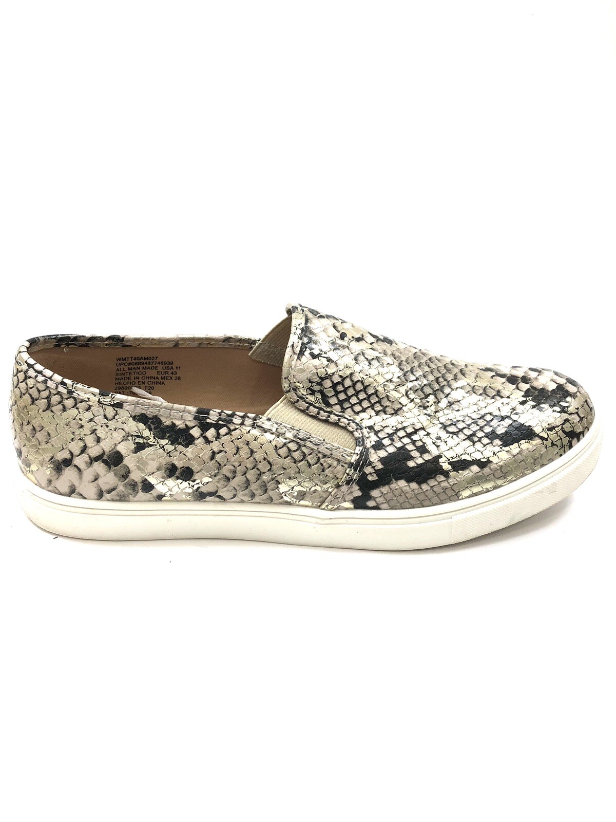 Time & Tru Women’s Slip On Sneakers Boat Shoes Snake Print Black Beige Size 11