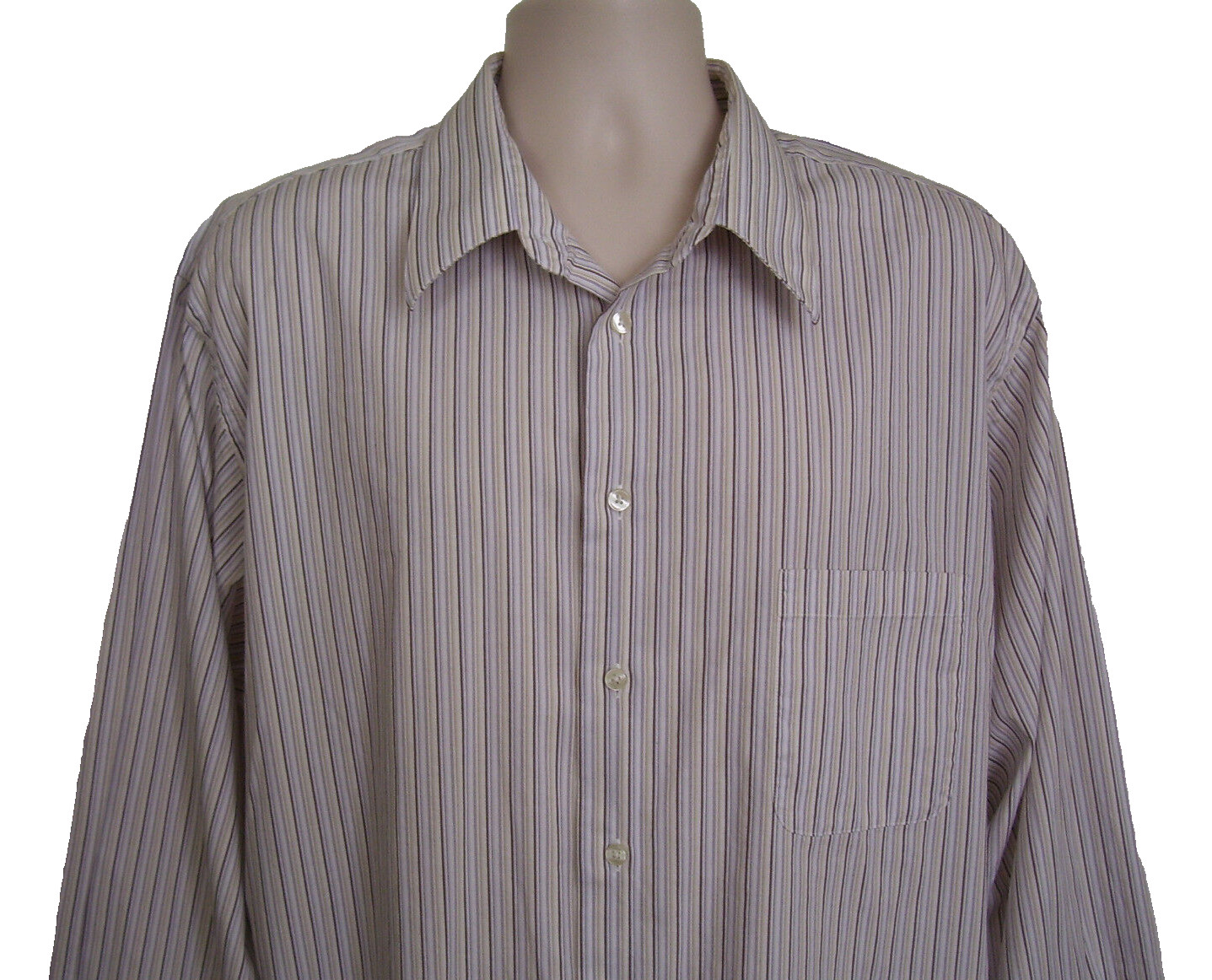 CALVIN KLEIN Mens Button Up SHIRT 18 1/2 35 TALL Purple Multi Stripe Longsleeve