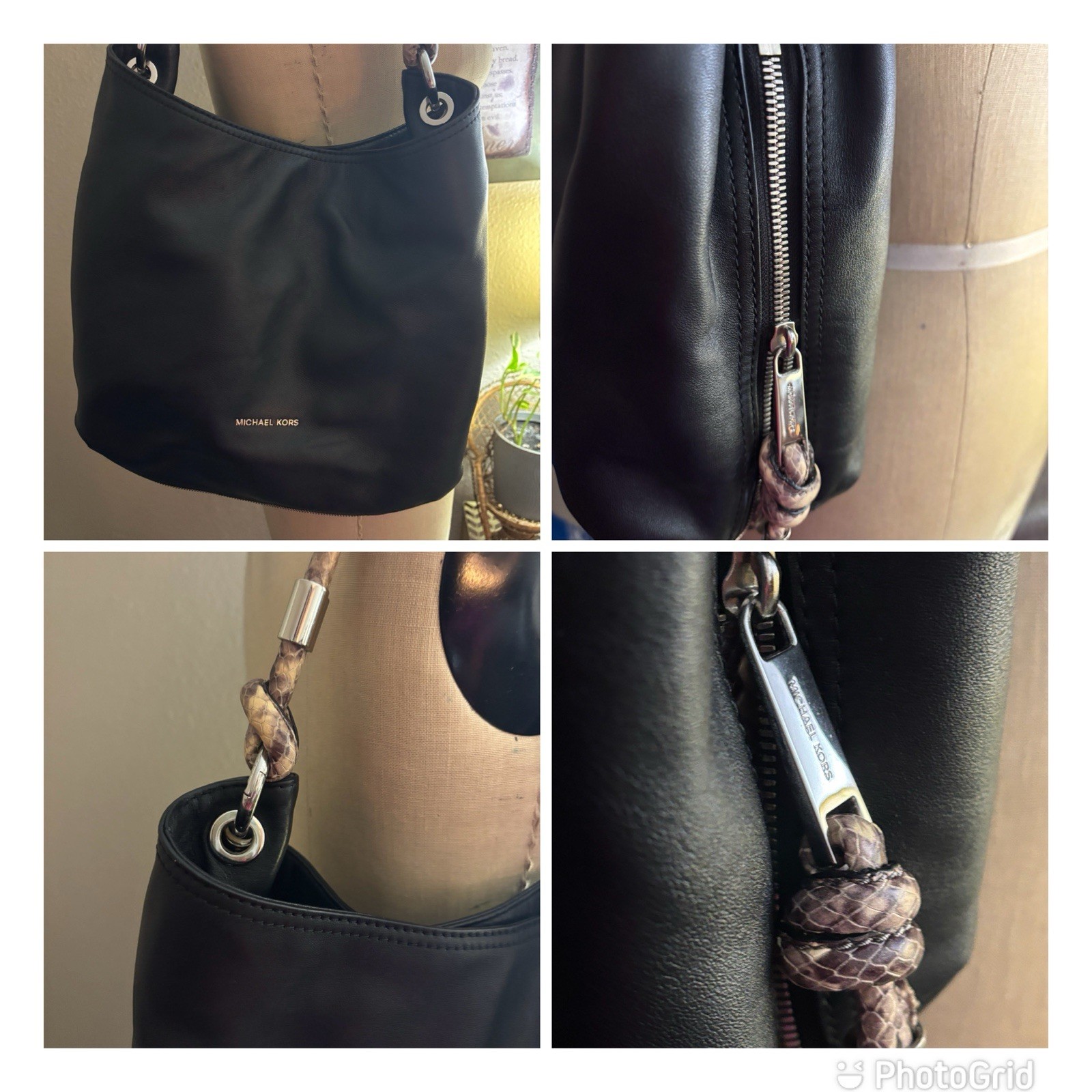 Michael Kors Black Shoulder Bag Silver Hardware Zip Closure