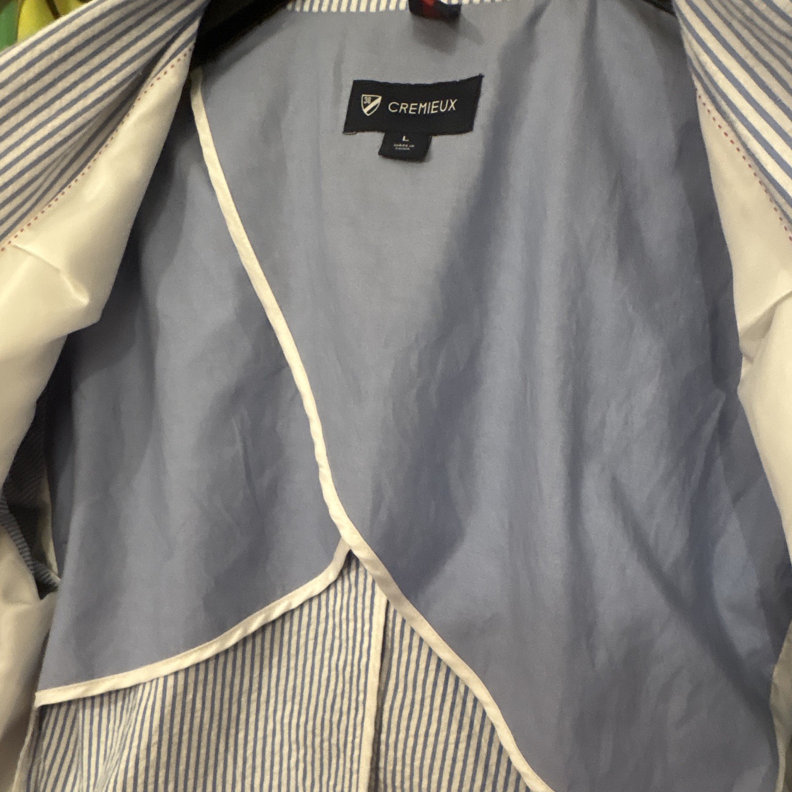Cremieux Seersucker Pinstripe Jacket Size L. Excellent Condition.
