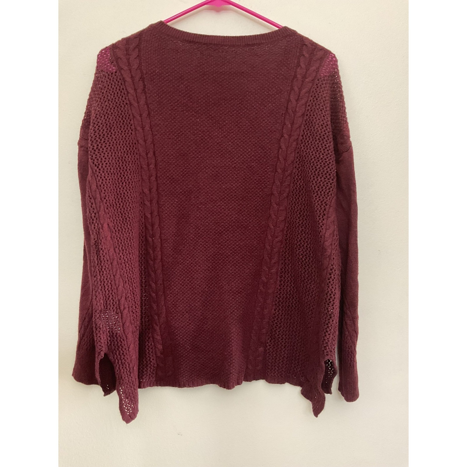 American Eagle Outfitters Sweater Medium Burgundy Cable Knit Pullover LS