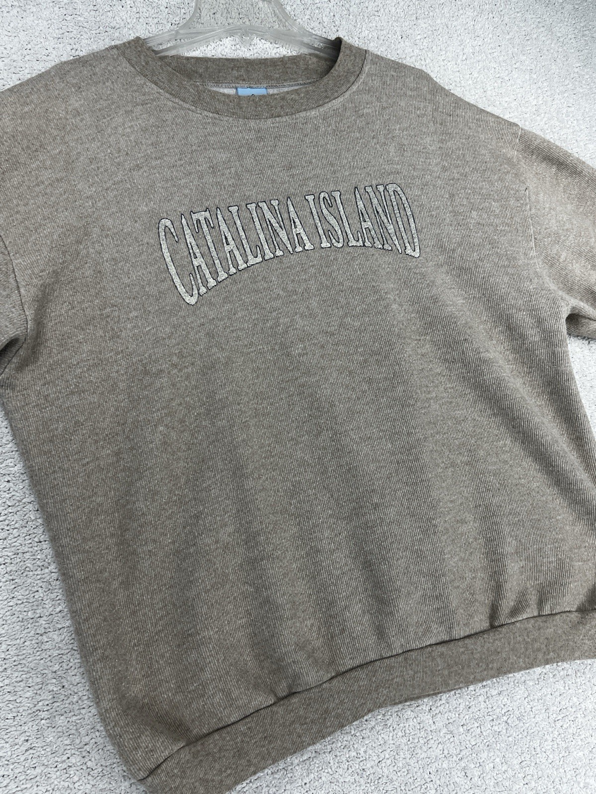 Sun Triangle Sweatshirt Mens L Catalina Island Ribbed Tan Beige Made in USA VTG