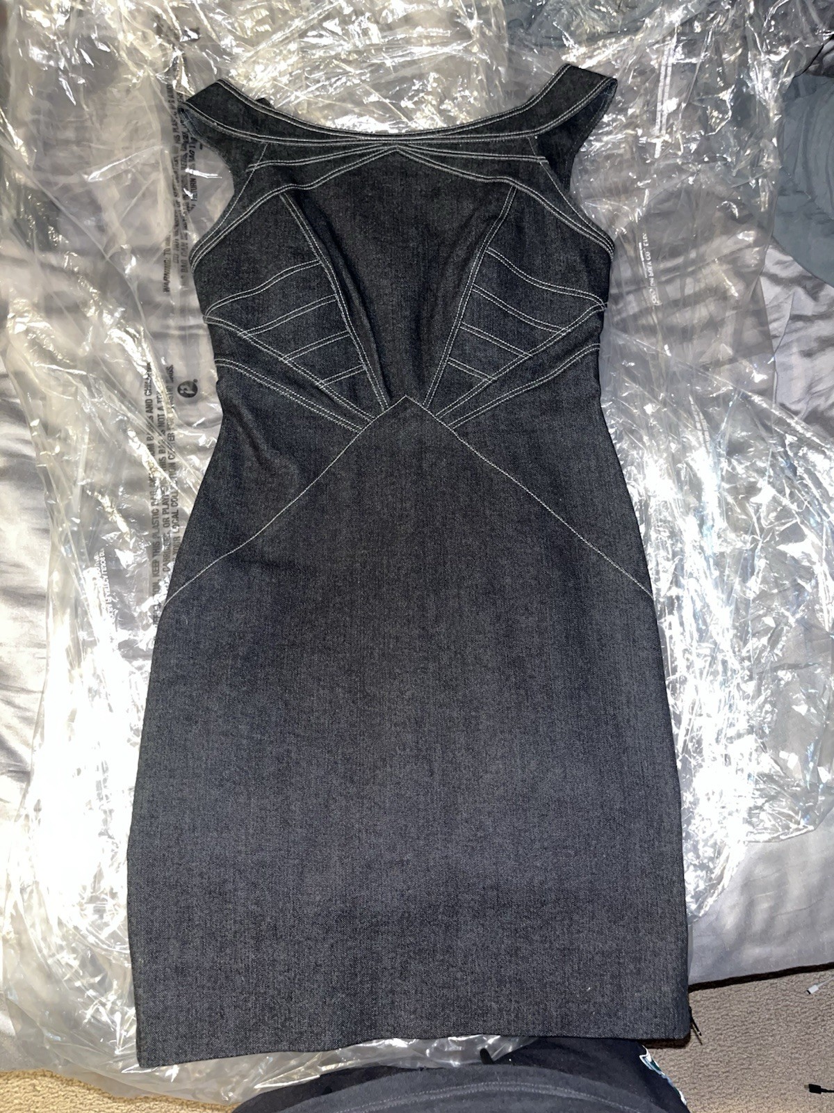 Zac Posen Luxury Structural Denim Sheath Dress Contrast Stitch Geometric Sz 6 S