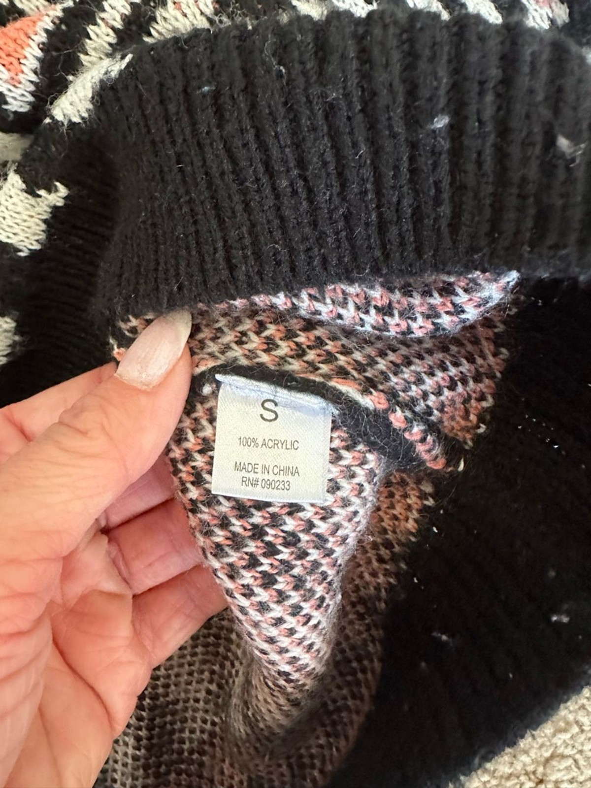 Roxy Black White and Coral Geometric Knit Sweater