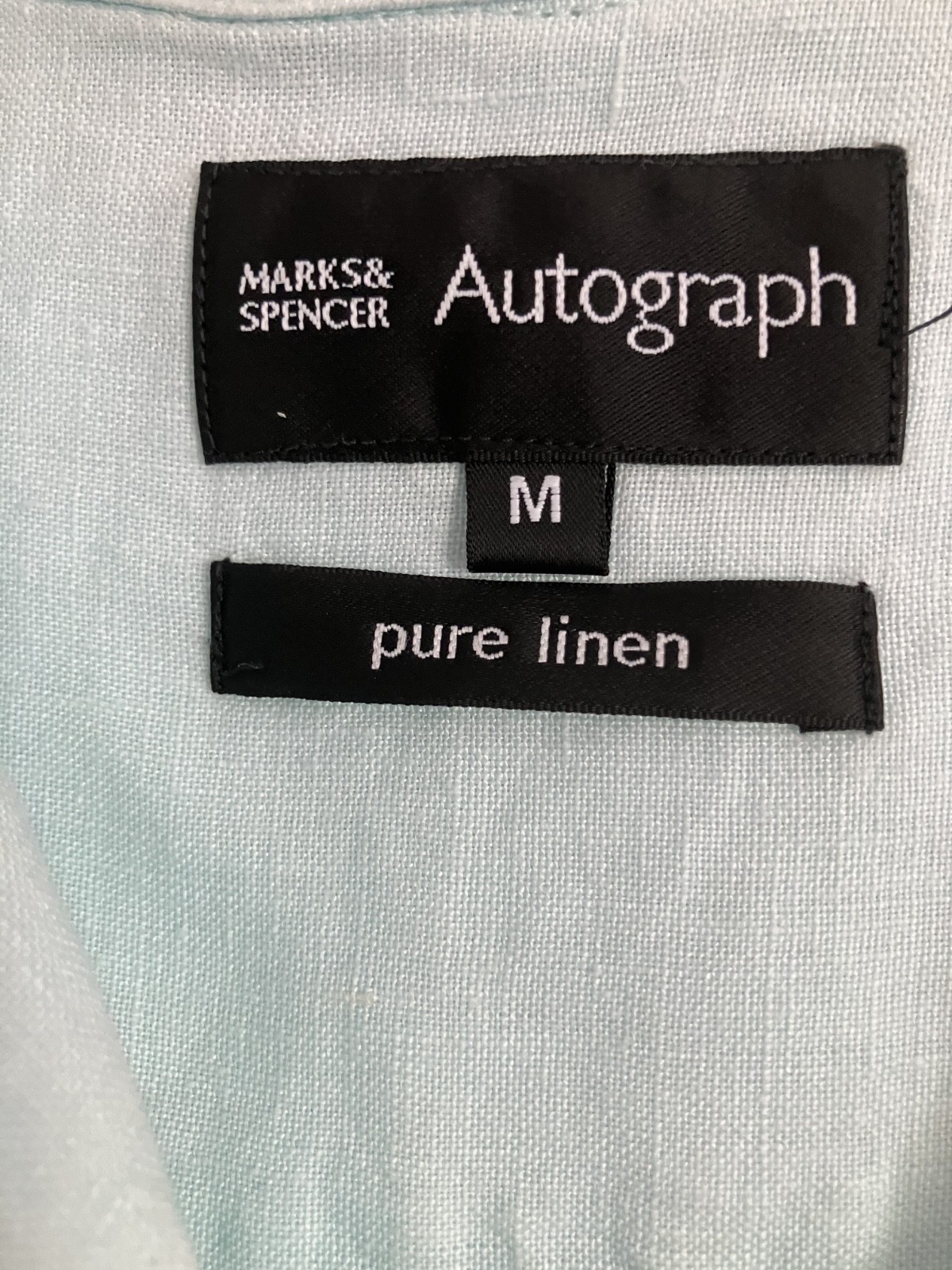 M&S Autograph 100% Linen Tunic Top M (38″-40″) Aqua Short Sleeve Blouse
