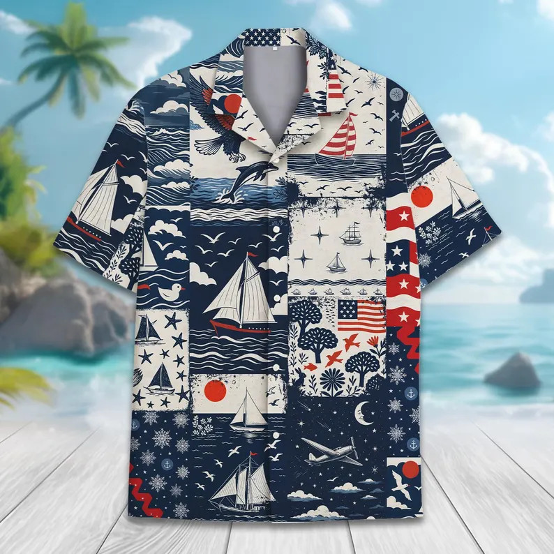 Patriotic Nautical Hawaiian Shirt