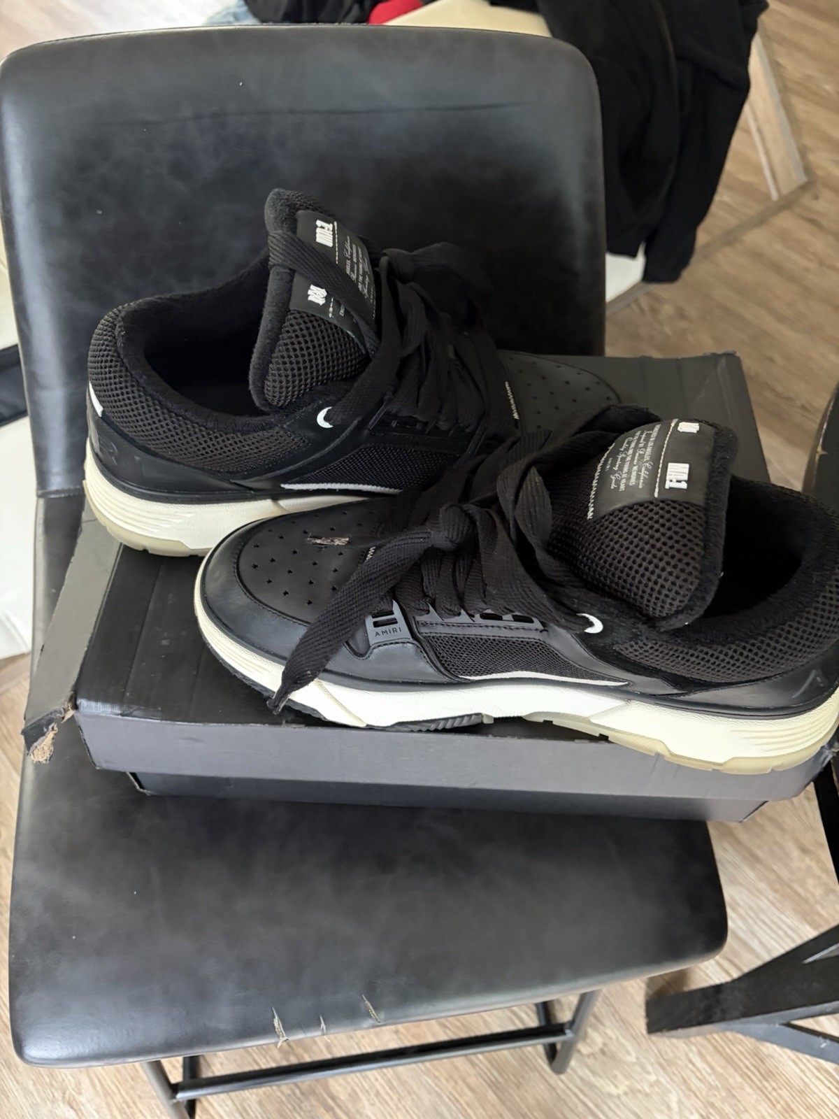 Amiri Men’s Black MA-1 Leather & Mesh Low-Top Sneakers Shoes Size EU:47 US:14