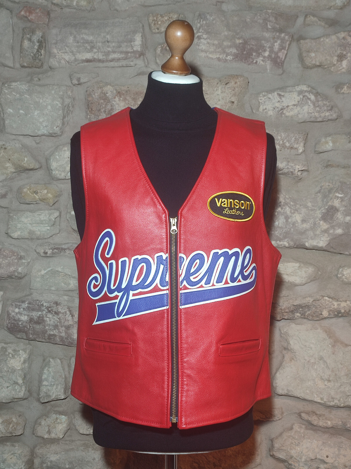 ★★ Vanson x Supreme Spider Vest – Biker Leather Vest Vest – Red Blue – Large ★★