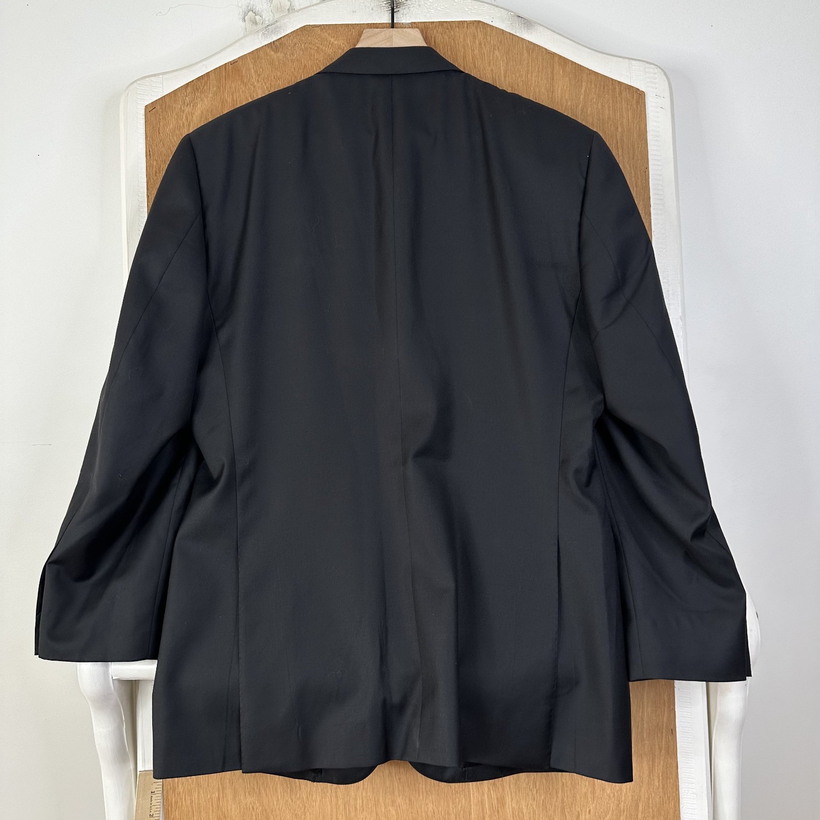 Bespoke Suit Mens 40R Black Solid 2 Button Guabello 130s Fabric Wool Pants 34×29