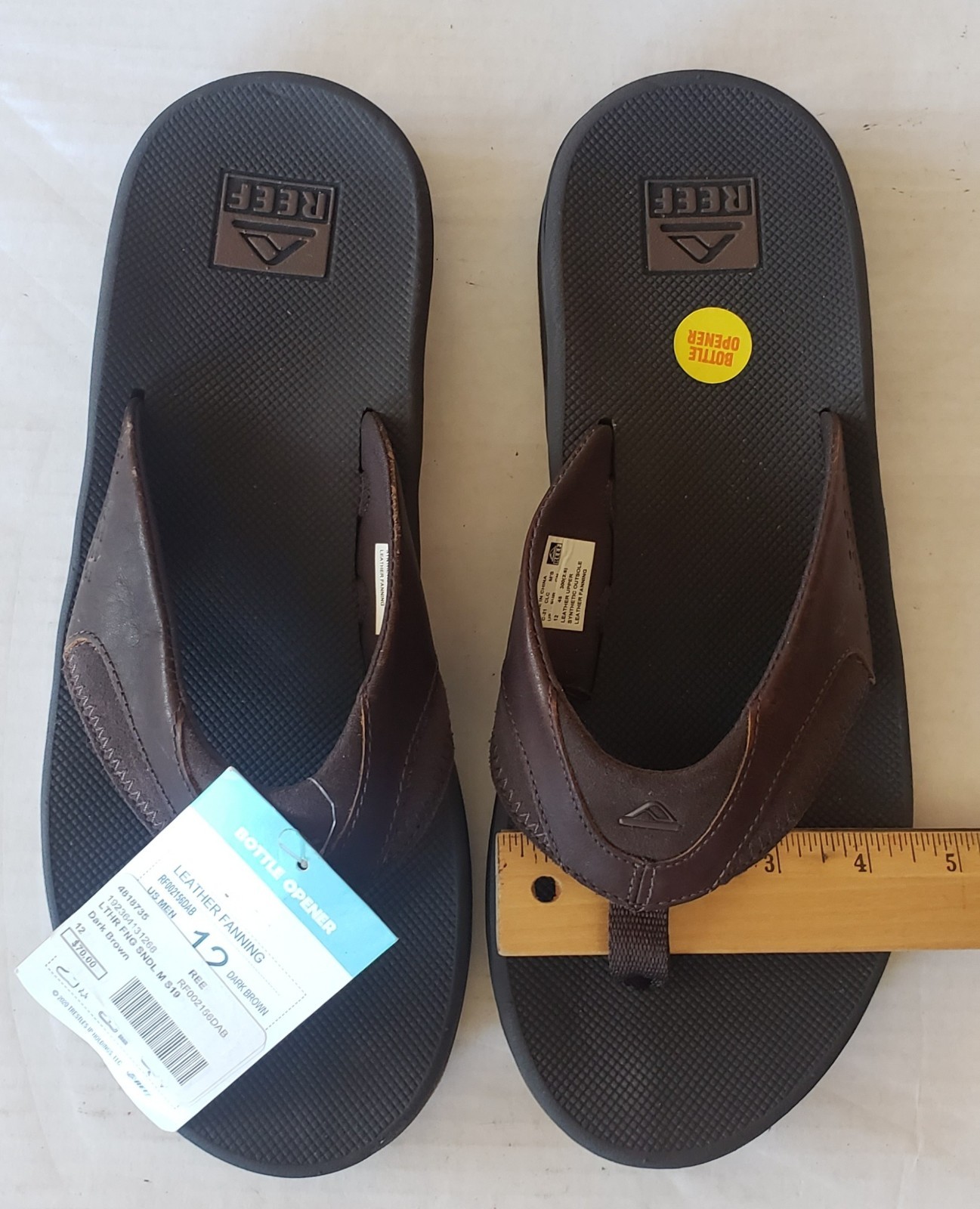 New Reef Leather Fanning Men’s Size 12 Bottle Opener NWT dk brn COMFORT AIR