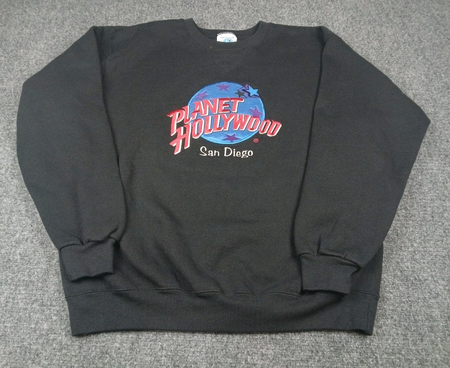 Planet Hollywood Vintage San Diego Black Embroidered Sweatshirt Mens Size L 90s