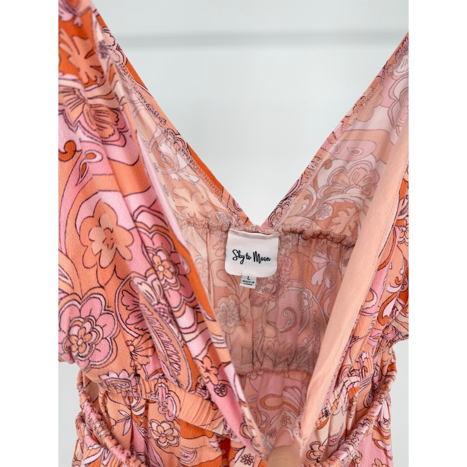 Sky to Moon Pink Orange Floral Paisley V-Neck Cutout Mini Dress ST-D2082A Large
