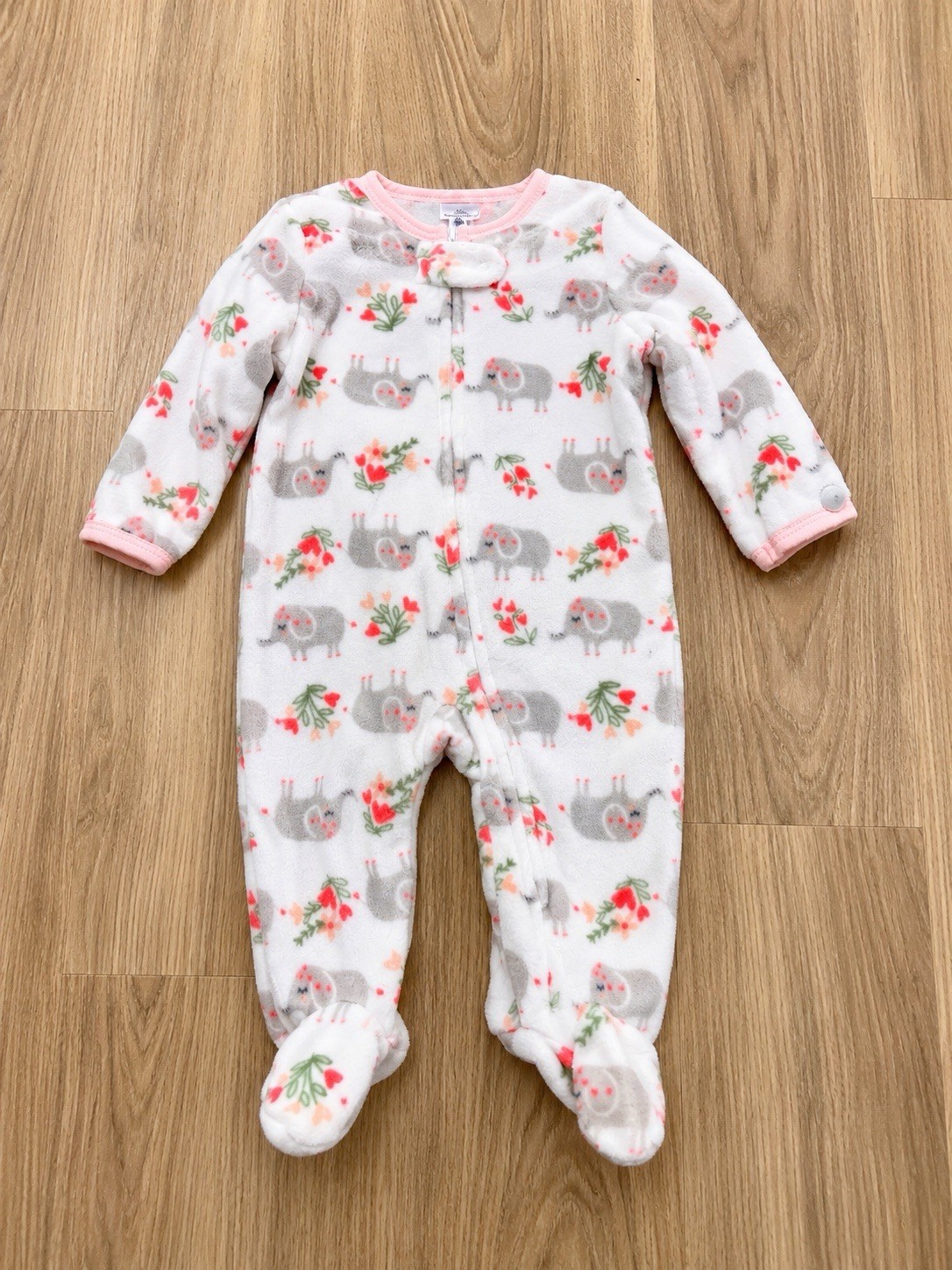 Honey Bear Footed Fleece Zip One-Piece Sleeper Elephant Floral 0-9 Months