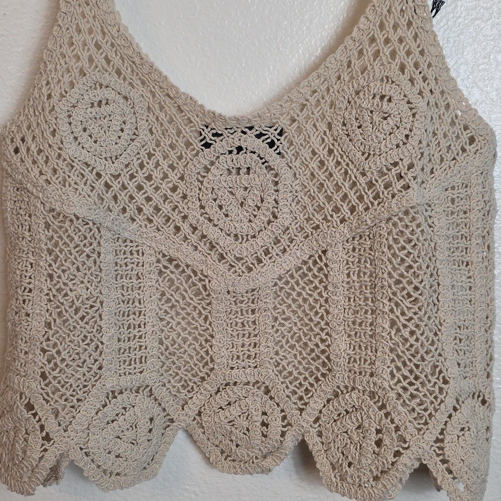 Piombo Crochet Knit Tank Top Medium Cut Out Boho Y2k