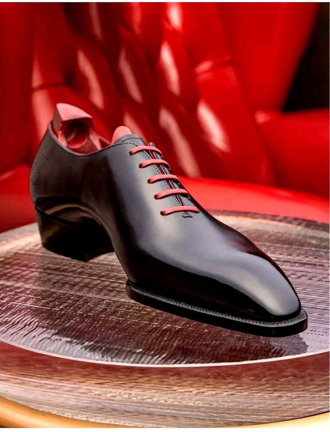 Pure Handmade Men’s Black Calf Leather Oxford Whole Cut Chisel Toe Lace up Shoe