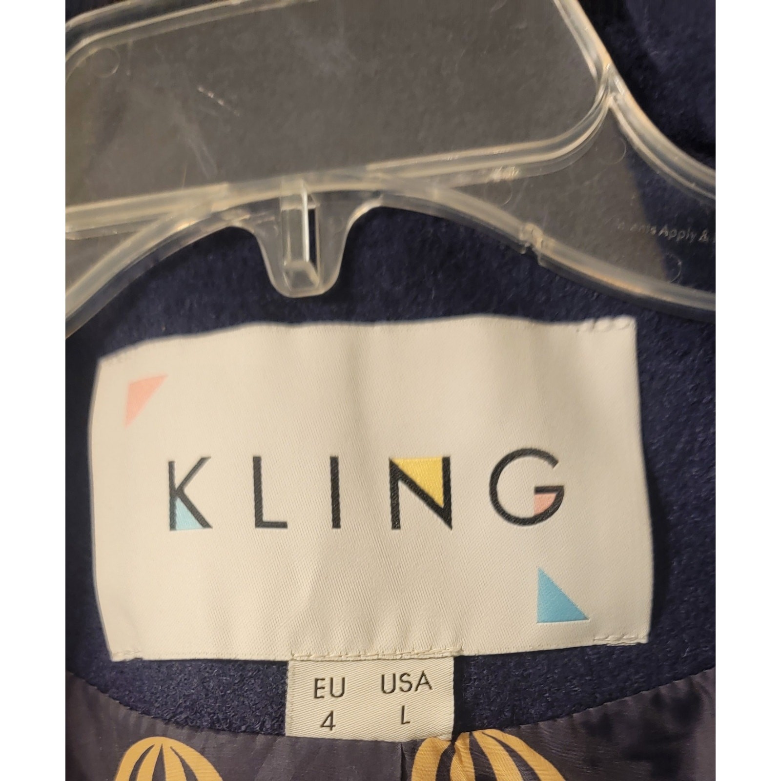 Kling Spain Navy Blue Red Wool Blend Toggle Removable Hood Coat Large