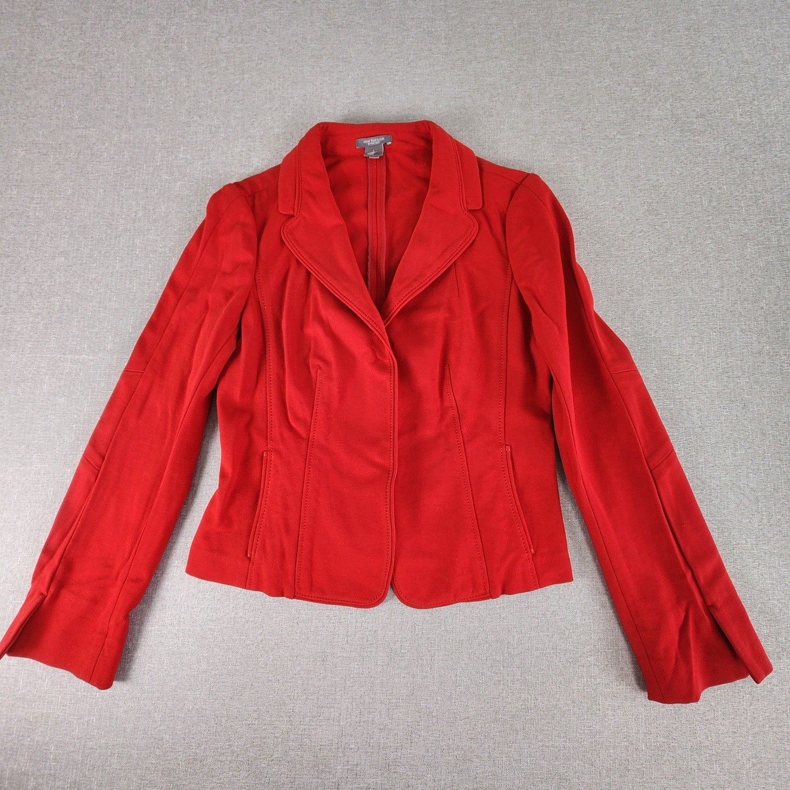 Ann Taylor Factory Red Knit Blazer Jacket Womens 6 Tailored Corporate Work Chic