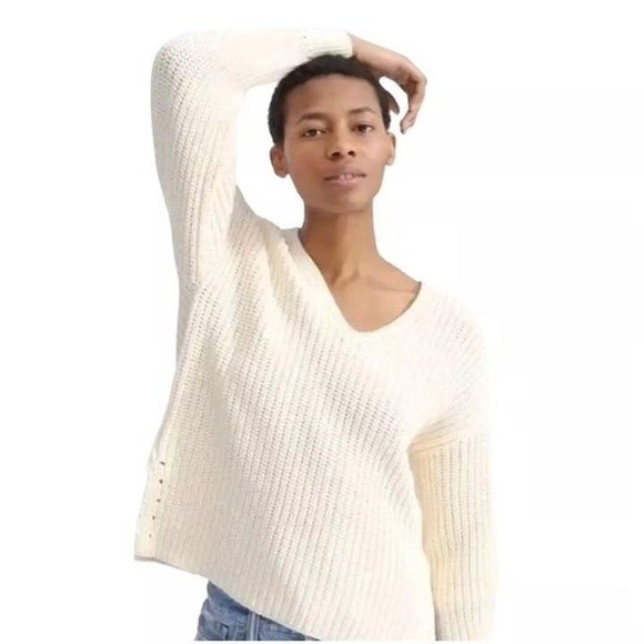 Everlane Womens Cream V Neck Knit Sweater Long Sleeve Size Small