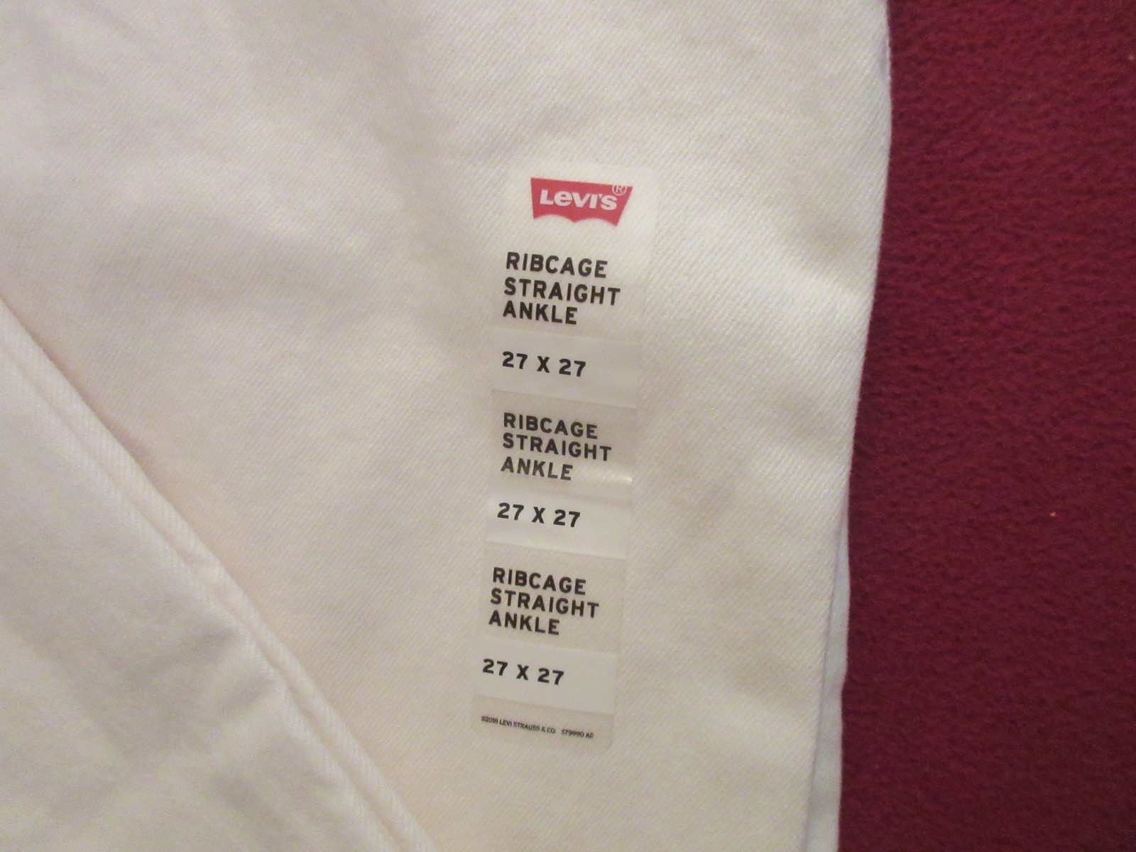 Levis Jeans Women White Denim Ribcage Straight Ankle 27”x27” New w/TGS