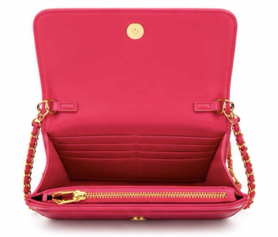 NWT Beautiful Valentino Orlandi Bright Pink Quilted Crossbody Bag Chain Strap