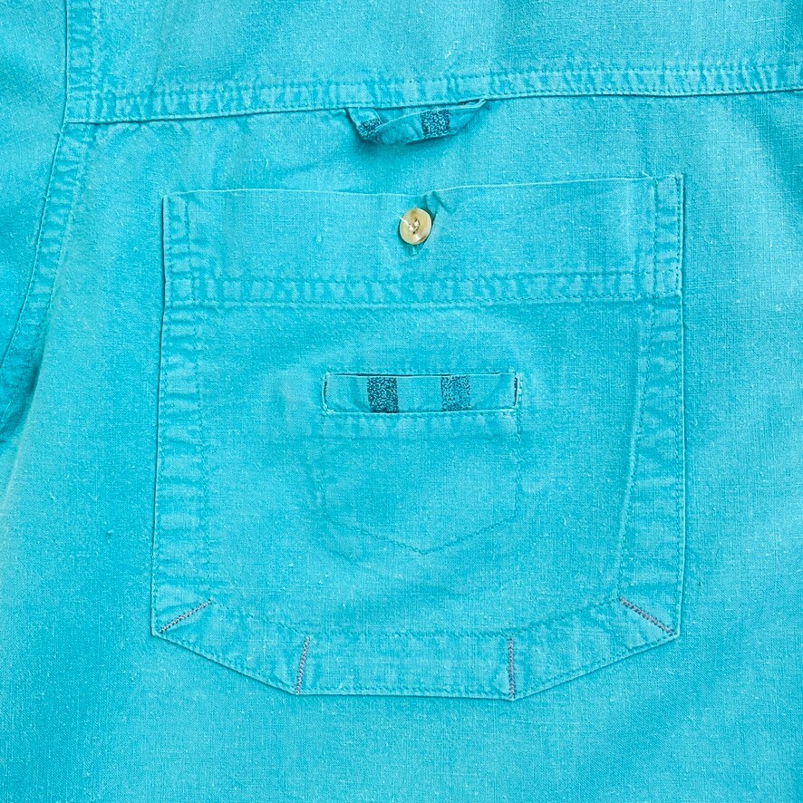Rare Vtg 90s Bugle Boy Global Challenge Shirt Mens Sz Med. Teal Chambray Cotton