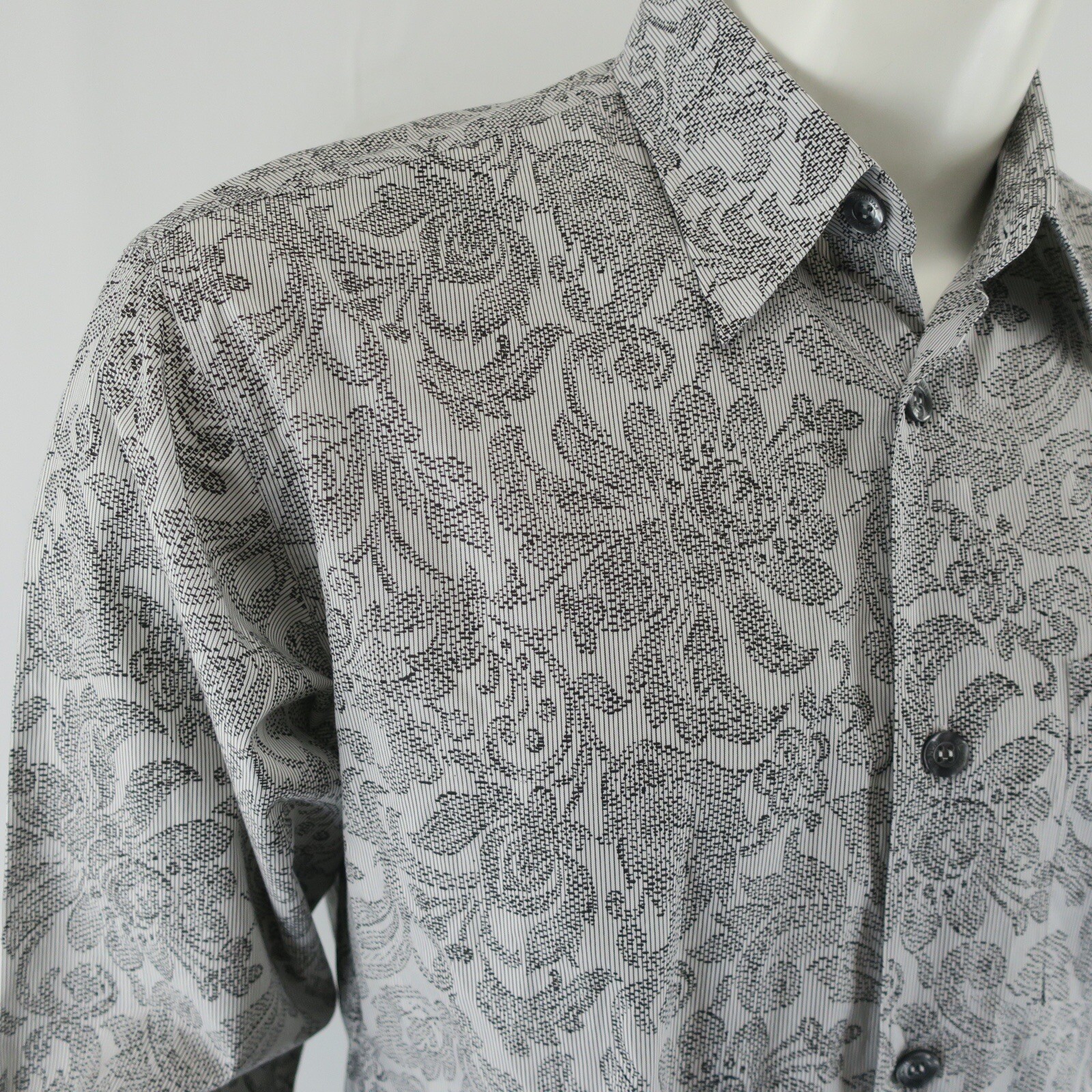 Signum Long Sleeve Button Up Shirt Mens S Black White 100% Baumwolle Cotton