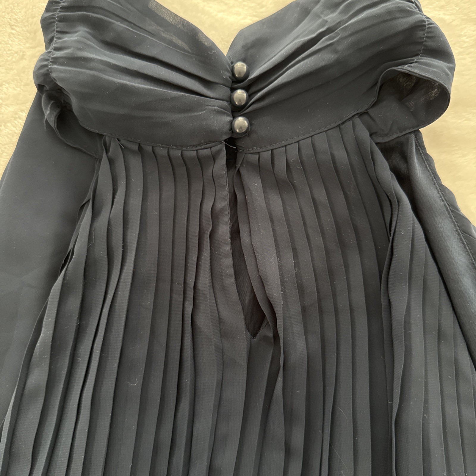 H&M High Neck Navy Pleated Swing Lined Sleeveless Tank Blouse Size 6